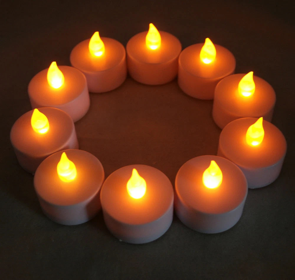 Qty 10 Battery Operated, Flickering AMBER LED Tealights Tea Lights Flameless