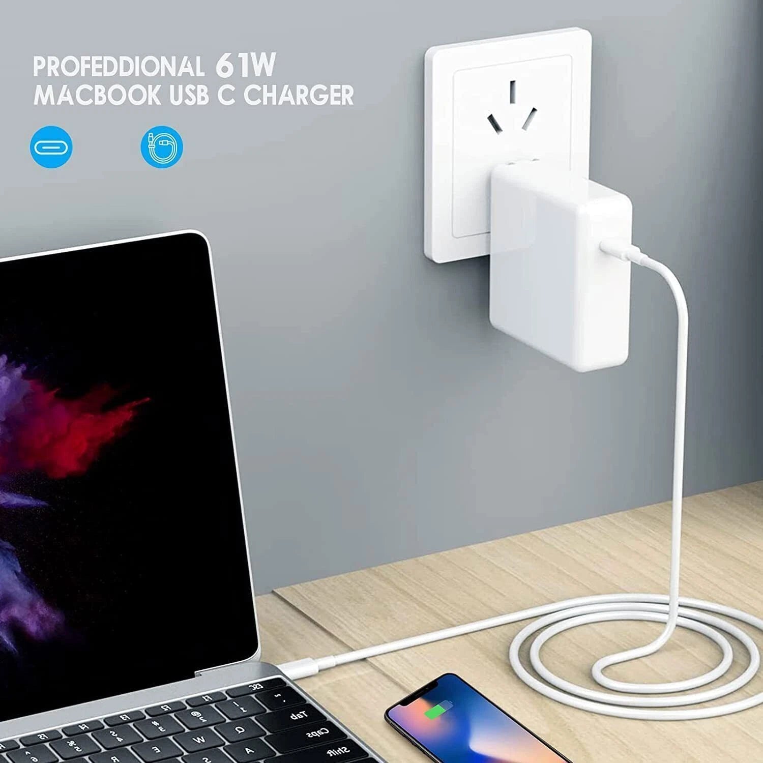 61W USB C Type C Adapter MacBook Pro 13'' A1708 2016 2017 2018 2019 2020 Charger