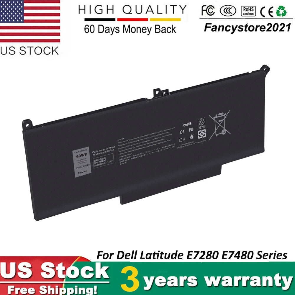 60Wh Laptop Battery for Dell Latitude E7480 E7490 E7280 12 7000 7280 F3YGT DM3WC