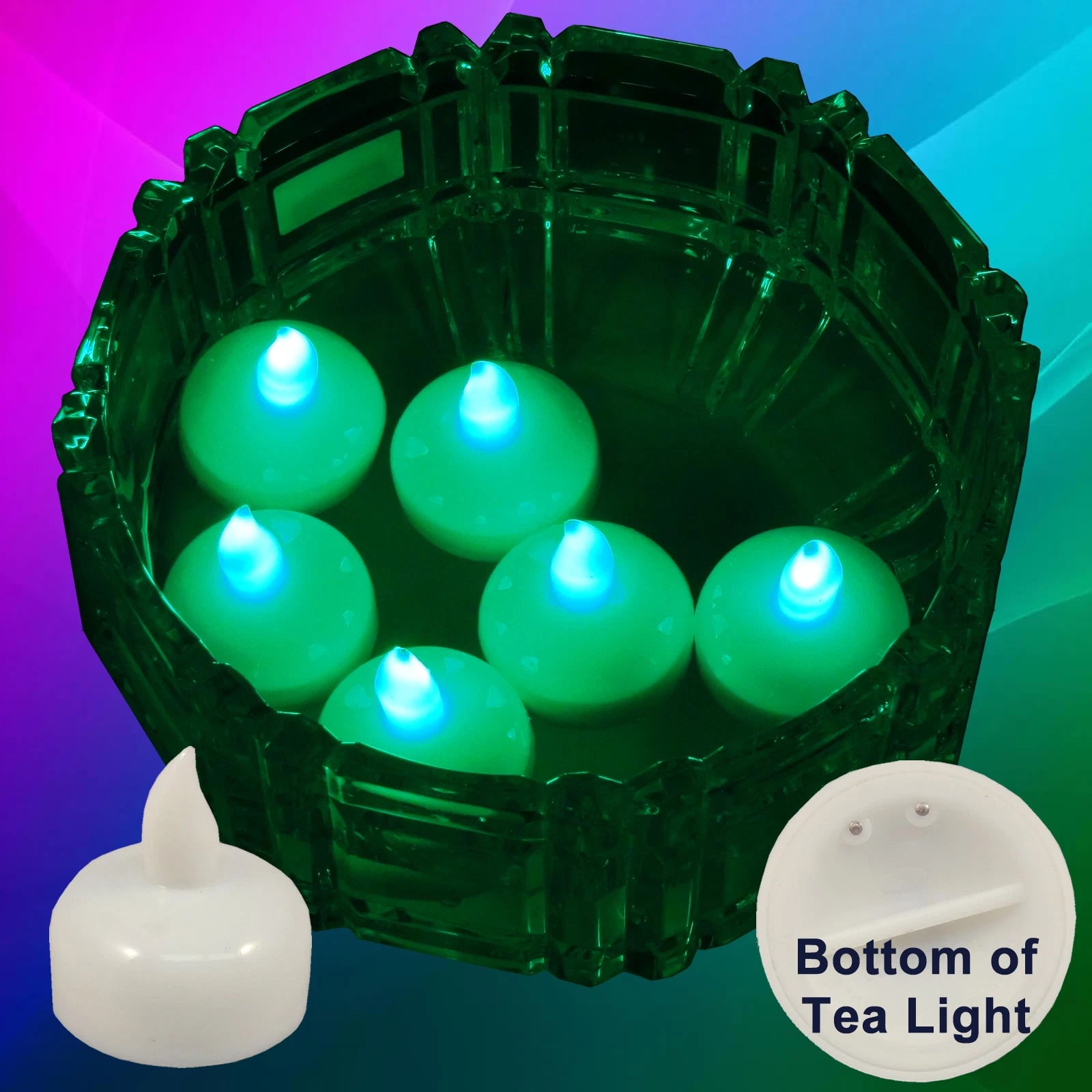 Qty 12 Battery Operated FLOATING Green LED Tealights Tea Lights Flameless NEW
