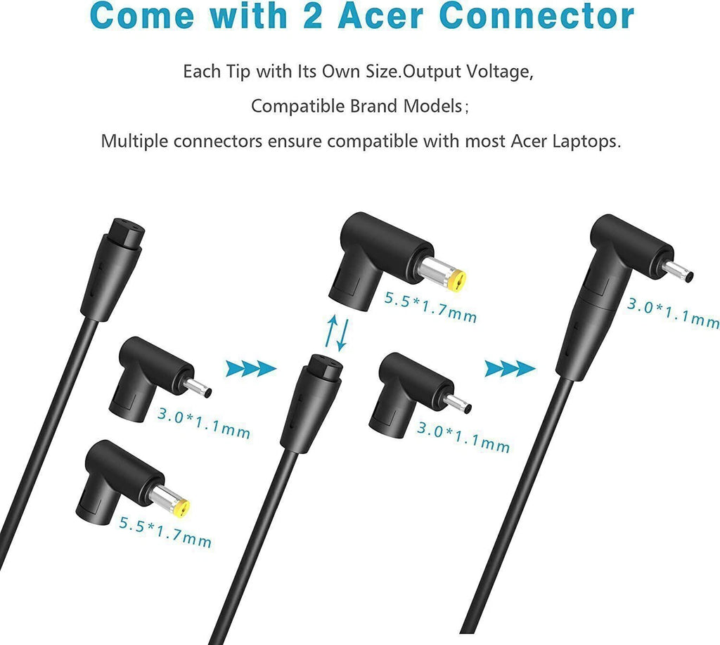 For ACER Laptop Charger Power Cord Acer Chromebook C720 15 cb3-532 65W&45W Black