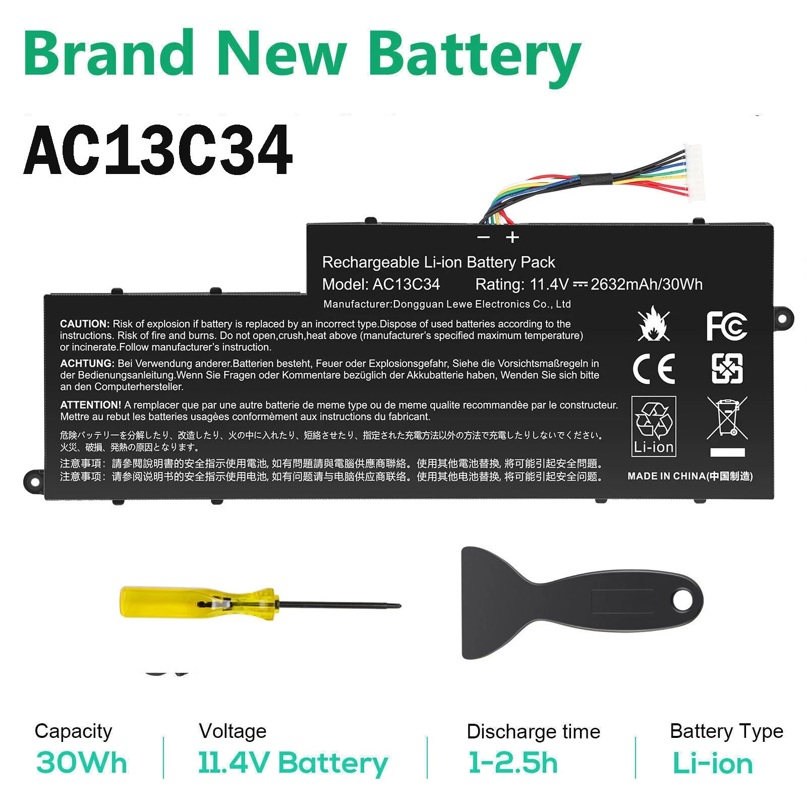 Replace AC13C34 Battery For Acer Aspire V5-122P V5-132 E3-111 E3-112 3ICP5/60/80