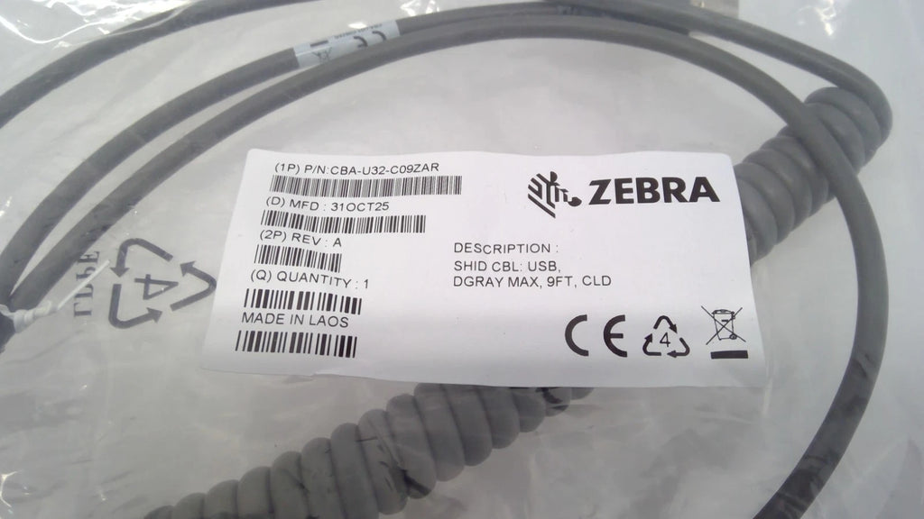 NEW ZEBRA CBA-U32-C09ZAR 2.8m 9' Coiled USB Cable for Barcode Scanners