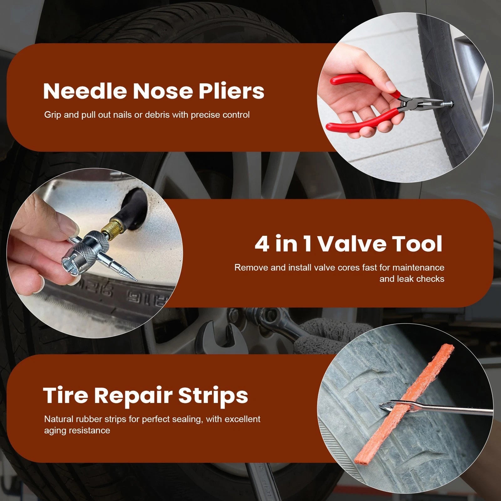 85Pc Car Tire Repair Tool Heavy Duty Flat Tire Repair Kits Plug Patch Truck Kit