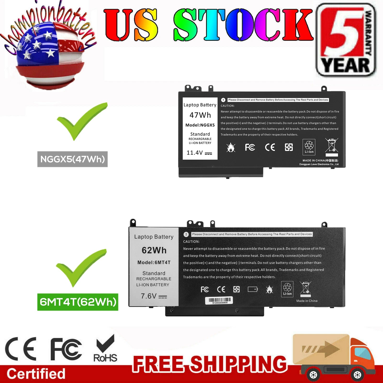 6MT4T NGGX5 Battery for Dell Latitude E5270 E5470 E5570 Precision 15-3510 7V69Y