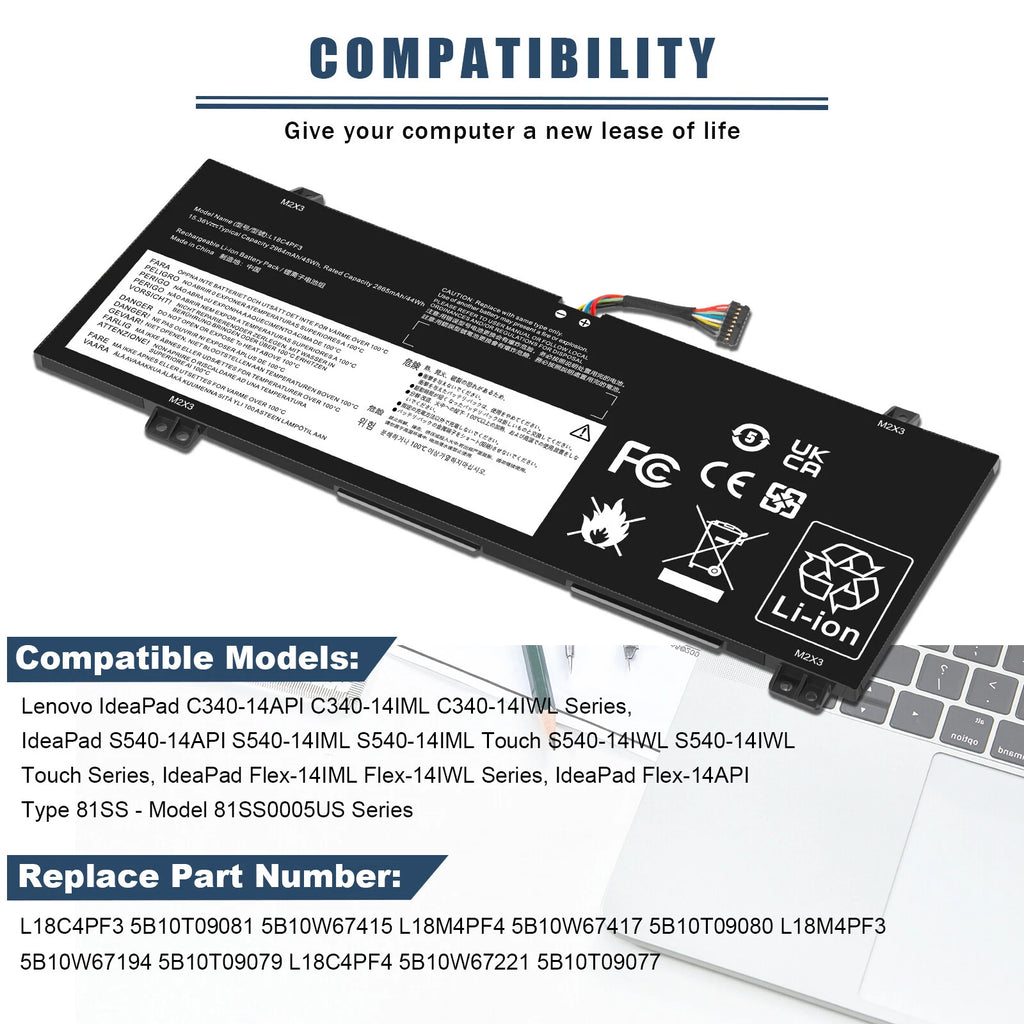 Battery L18C4PF3 for Lenovo IdeaPad Flex-14IML/14IWL C340-14API S540-14API NEW