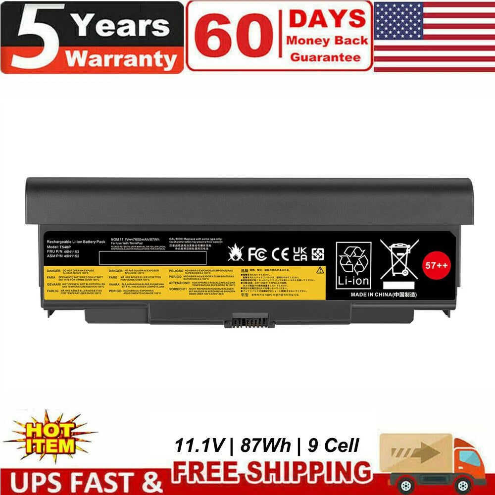57++ 9 Cell Battery for Lenovo ThinkPad T440P T540P W540 W541 L440 L540 45N1152