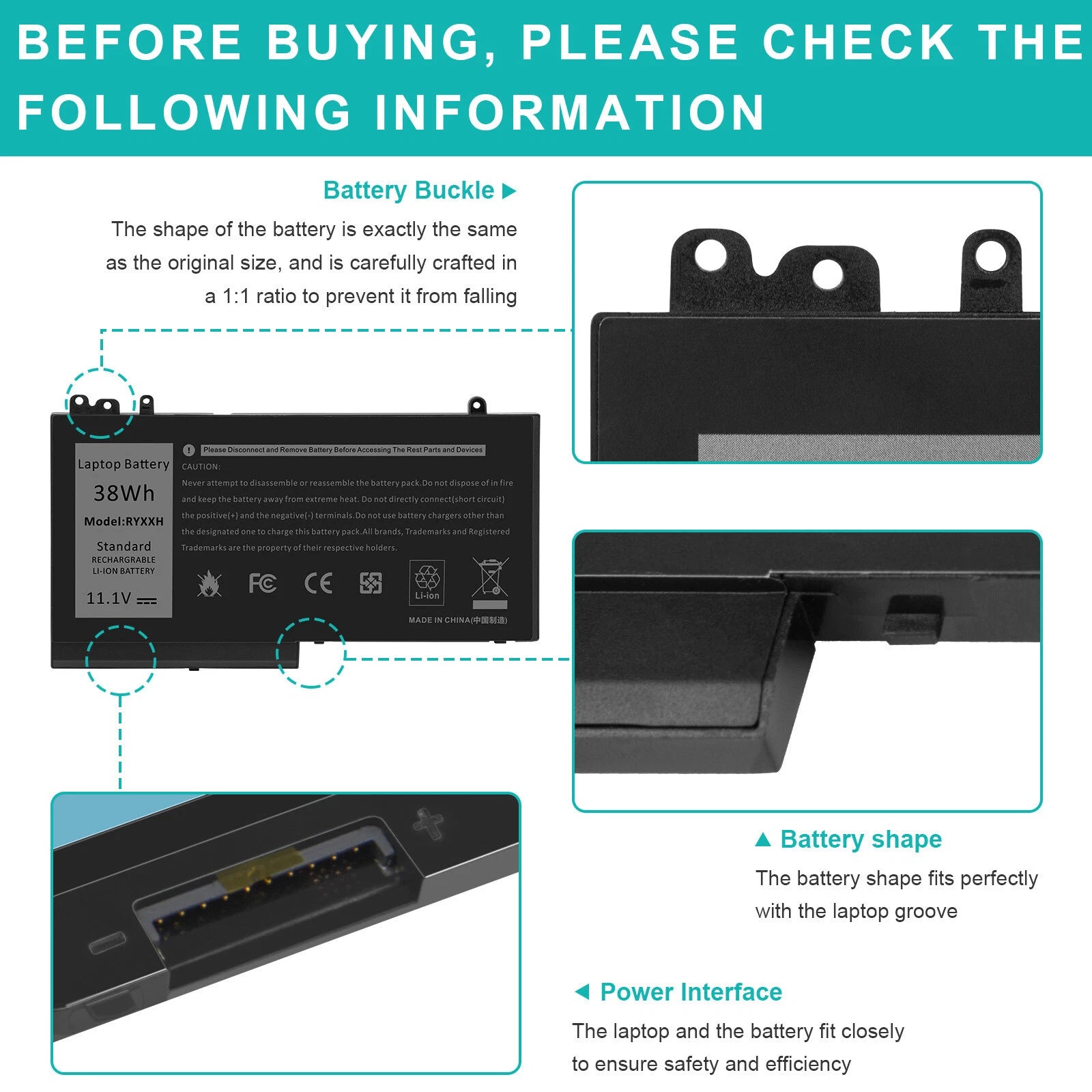 ?RYXXH Battery for DELL Latitude 3150 3160 12" E5250 E5450 Latitude E5450 14"