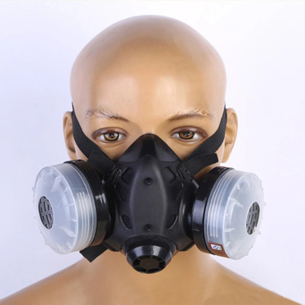 Half Face Gas Mask Dual Filters Respirator with Glasses for Painting Sanding
