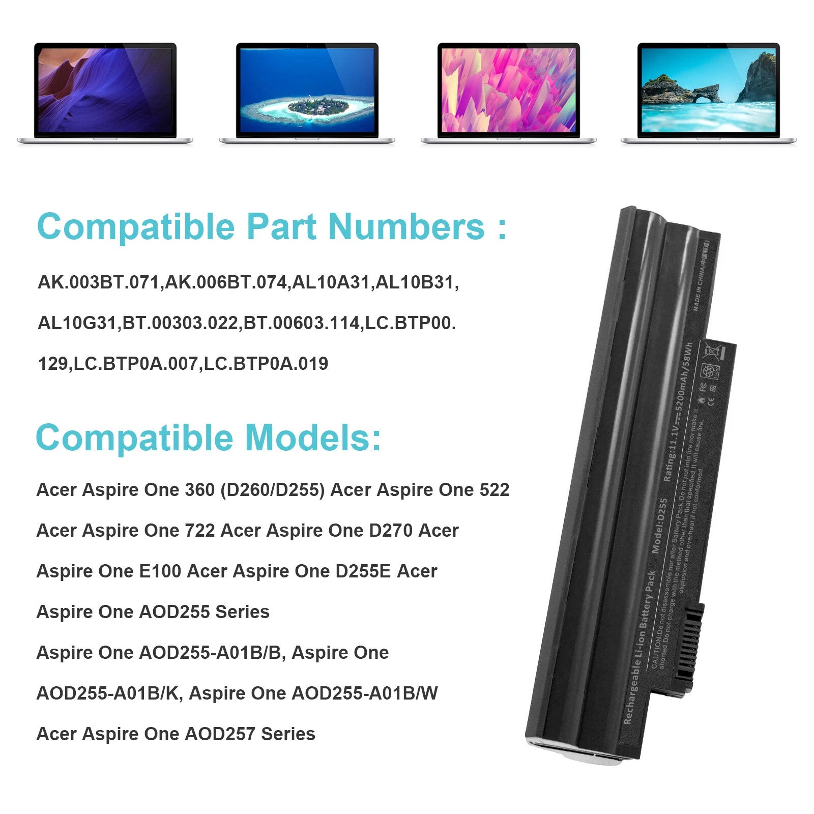 D260 Battery for Acer Aspire one 722 522 D255 D257 AOD255 AOD260 AL10A31 AL10B31