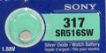 4 Sony Silver Oxide SR516SW SR516W SR516 1.55V Watch Battery