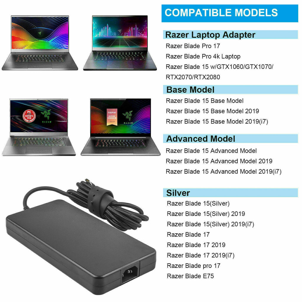 230W Power Adapter Charger for Razer Blade 15 Notebook Laptop Charger 2014-2024