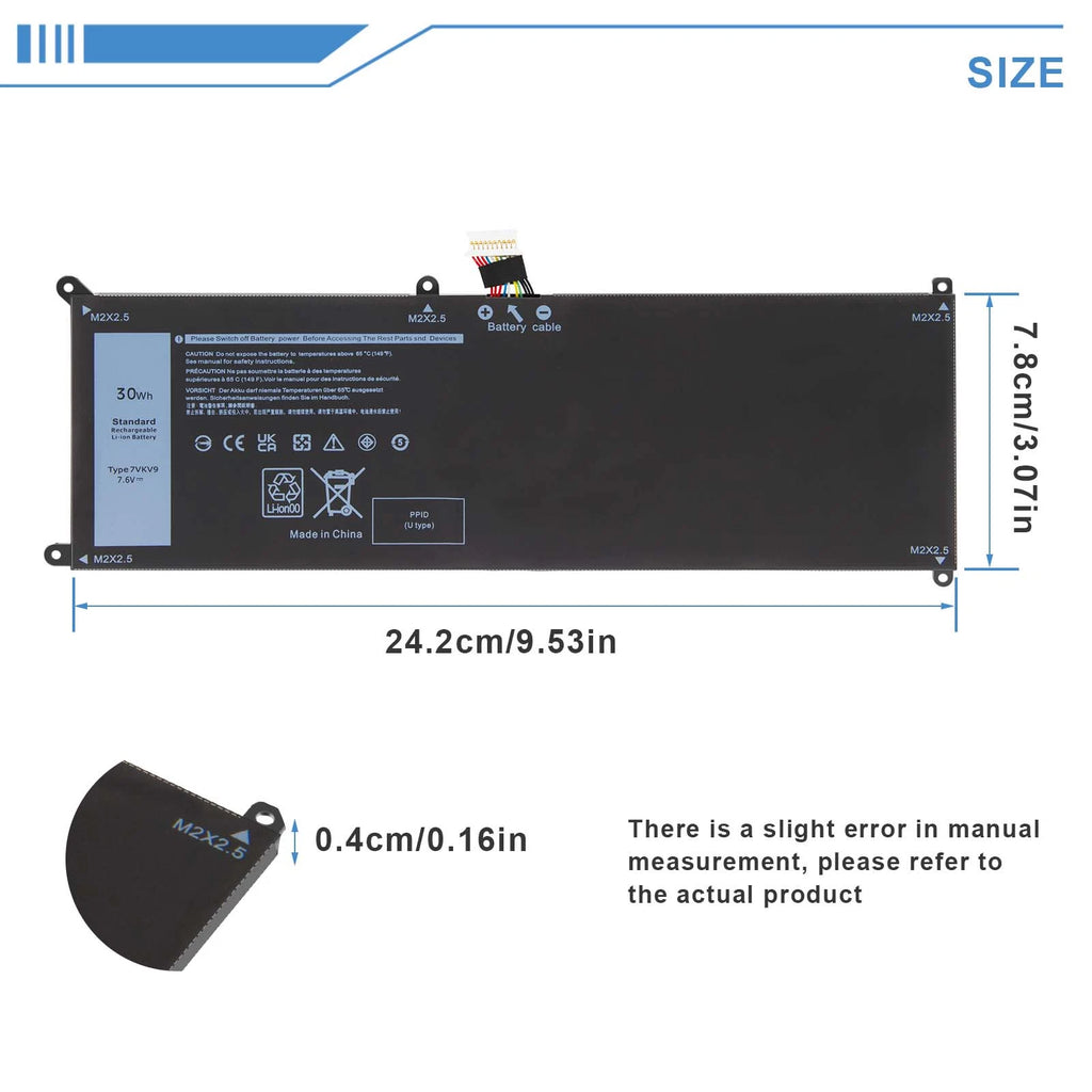 7VKV9 Laptop Battery For Dell XPS 12 9250 Latitude 12 7275 Series 09TV5X 0V55D0