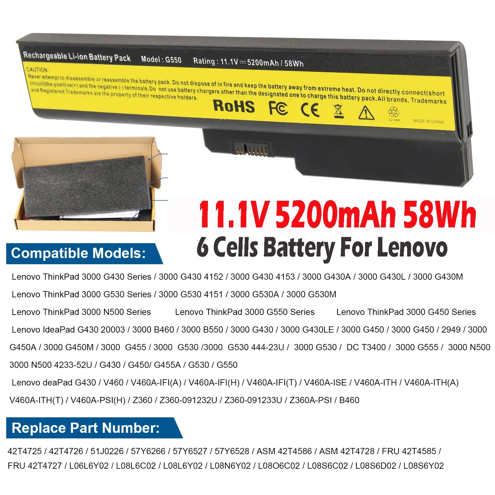 ?Battery For Lenovo 3000 G430 G450 G530 G550 L08N6Y02 L08S6C02 L08S6D02 L08L6Y02