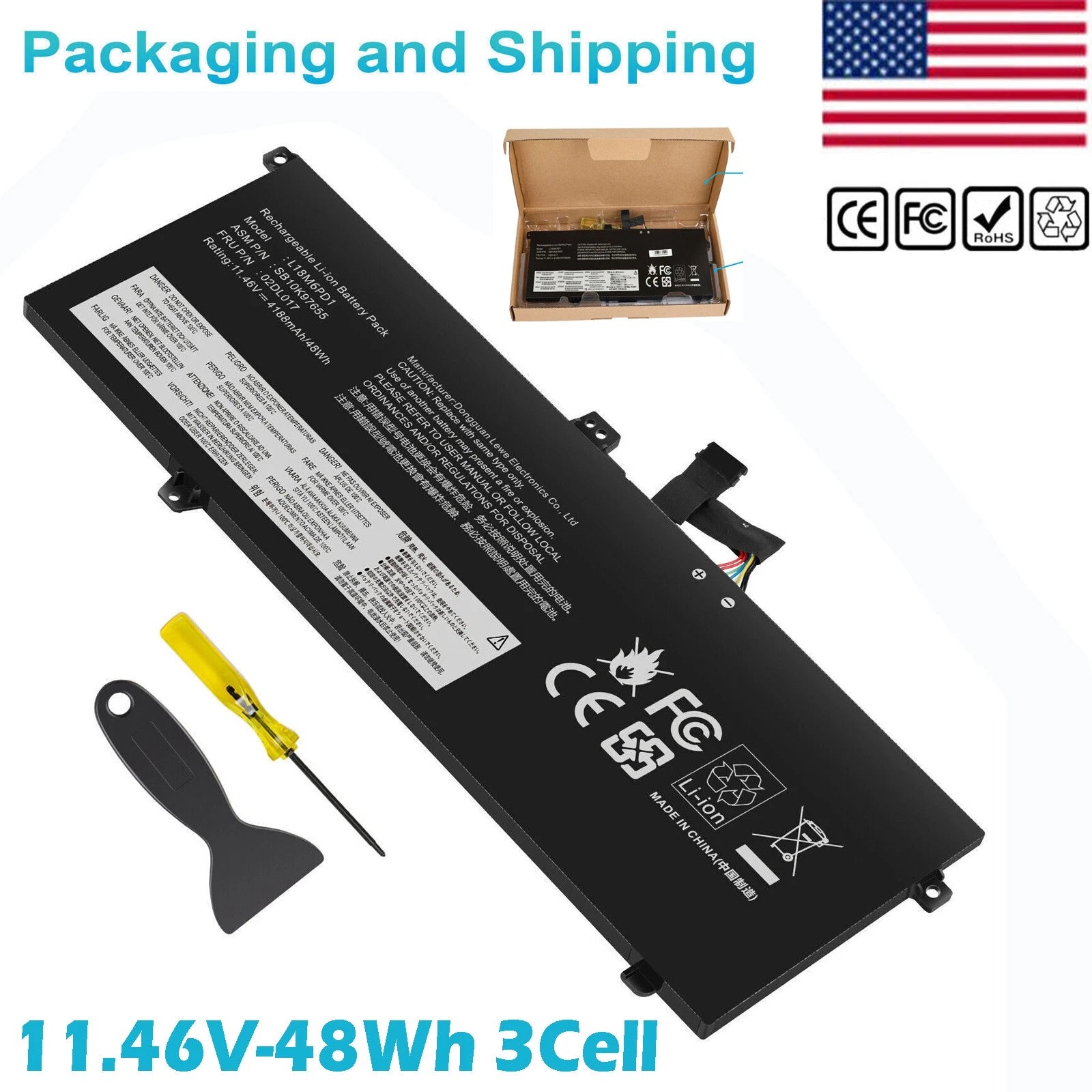 ??Replace Battery L18M6PD1 For Lenovo-SB10K97655 02DL017 02DL018 02DL019 02DL020
