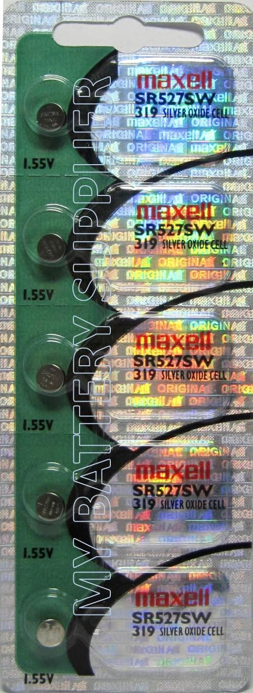 5 Original Maxell SR527SW Button Batteries