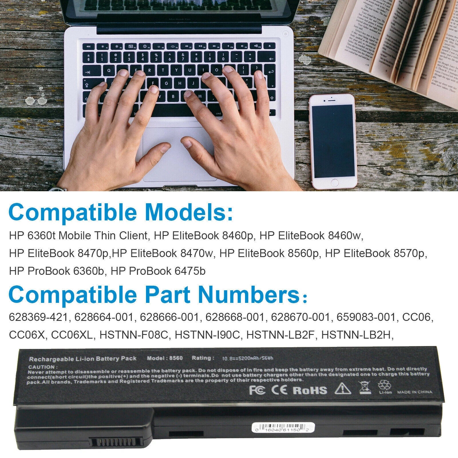 CC06 CC06XL Battery for HP EliteBook 8460W 8460P 8560P 8470P Prob 6560b 6460b PC