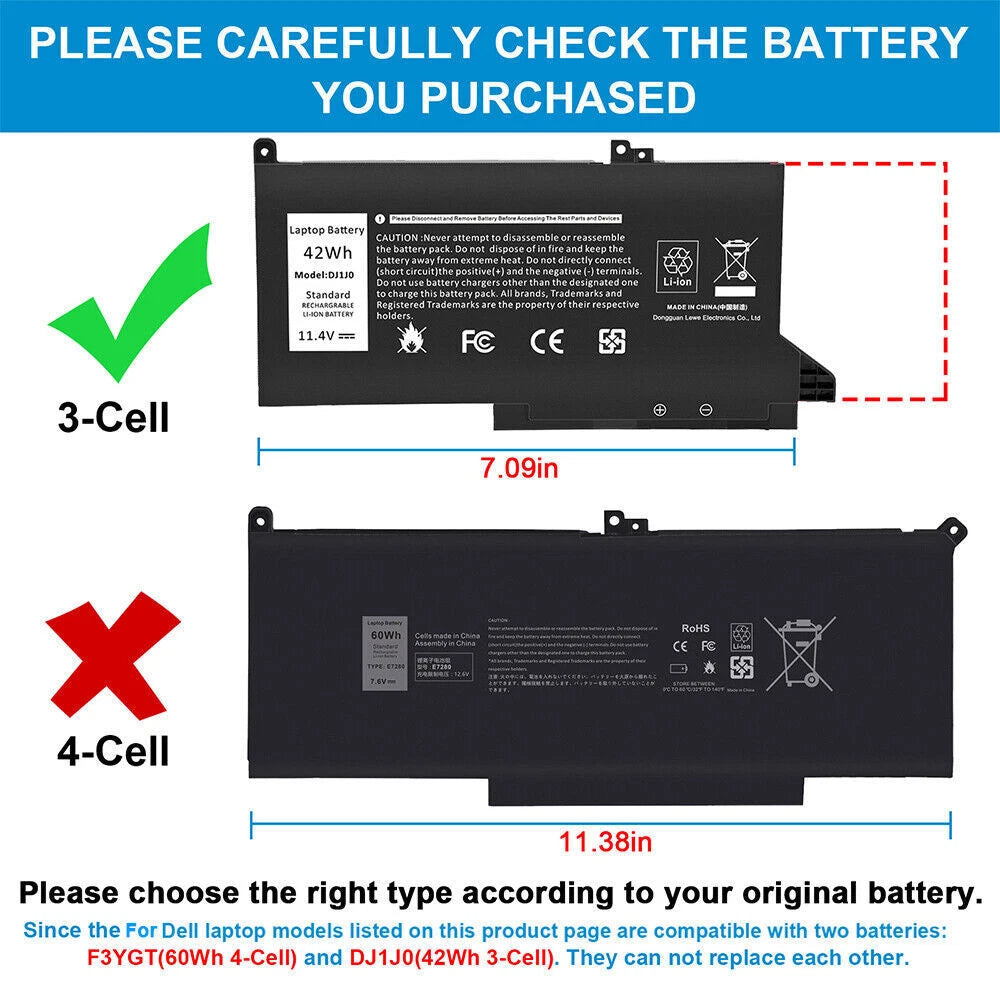 DJ1J0 Battery for Dell Latitude 12 7000 7280 7480 Series PGFX4 ONFOH 451-BBZL