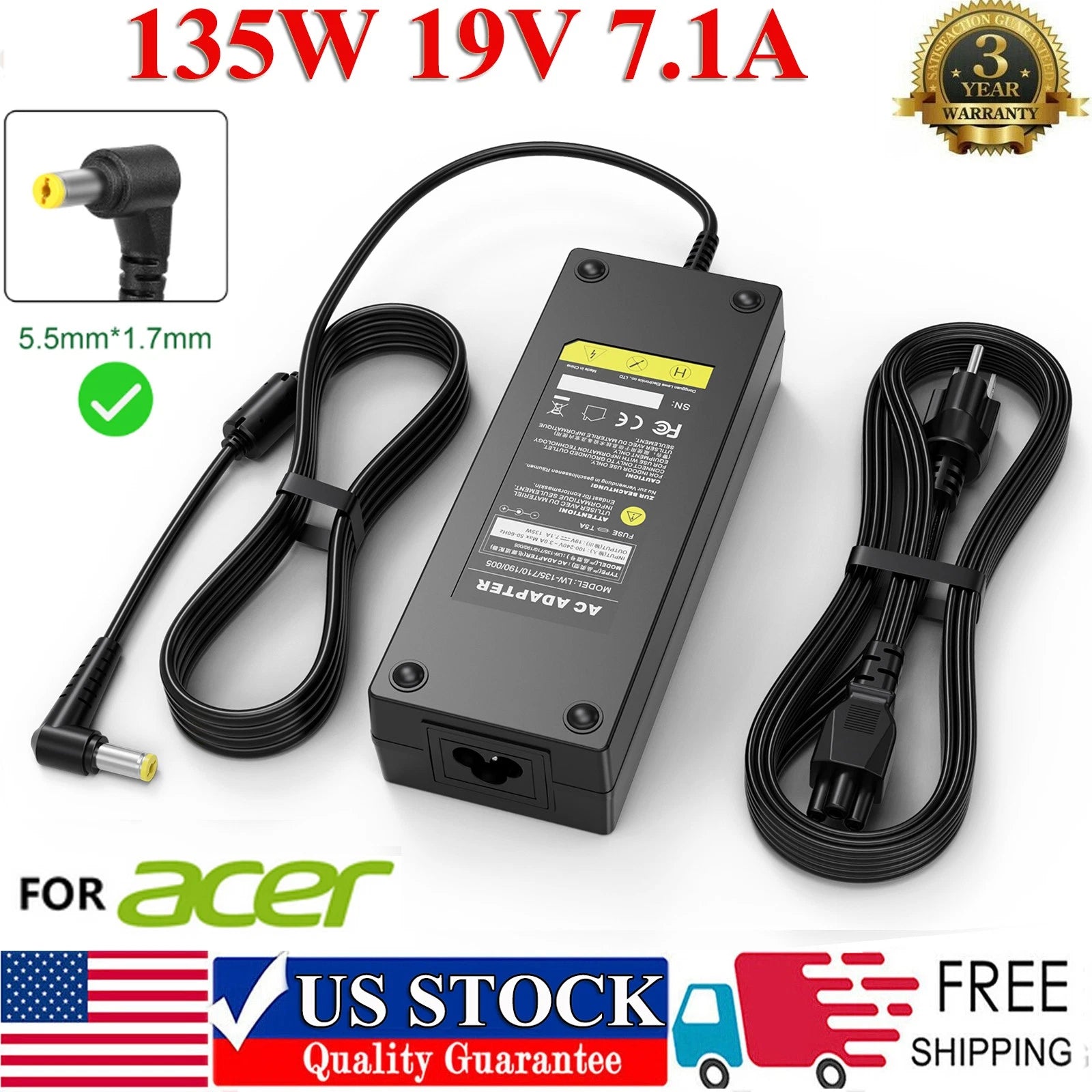 135W AC Adapter ADP-135KB Charger For Acer Nitro 5 AN515-53-55G9 AN515-53-52FA