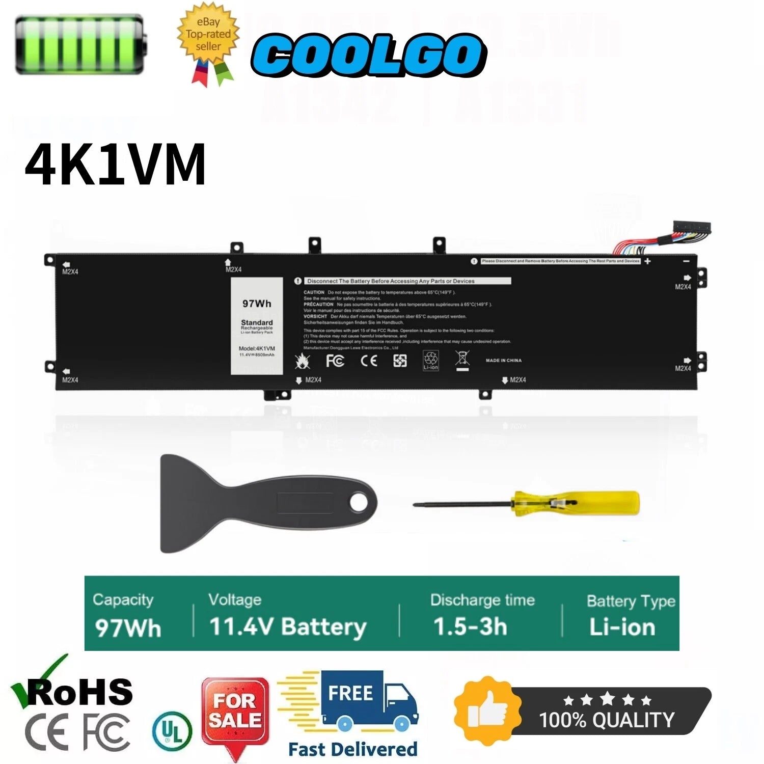 97Wh 4K1VM Battery For Dell G7 17 7700 Gaming Vostro 7500 XPS 15 9560 9570 7590
