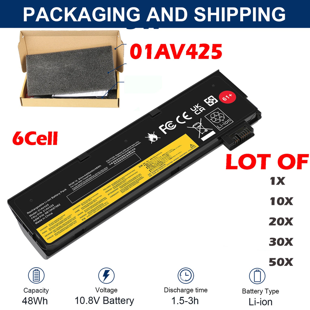 ??LOT 50x 01AV425 61+ Battery For Lenovo ThinkPad T470 T480 T570 T580 P52S P51S