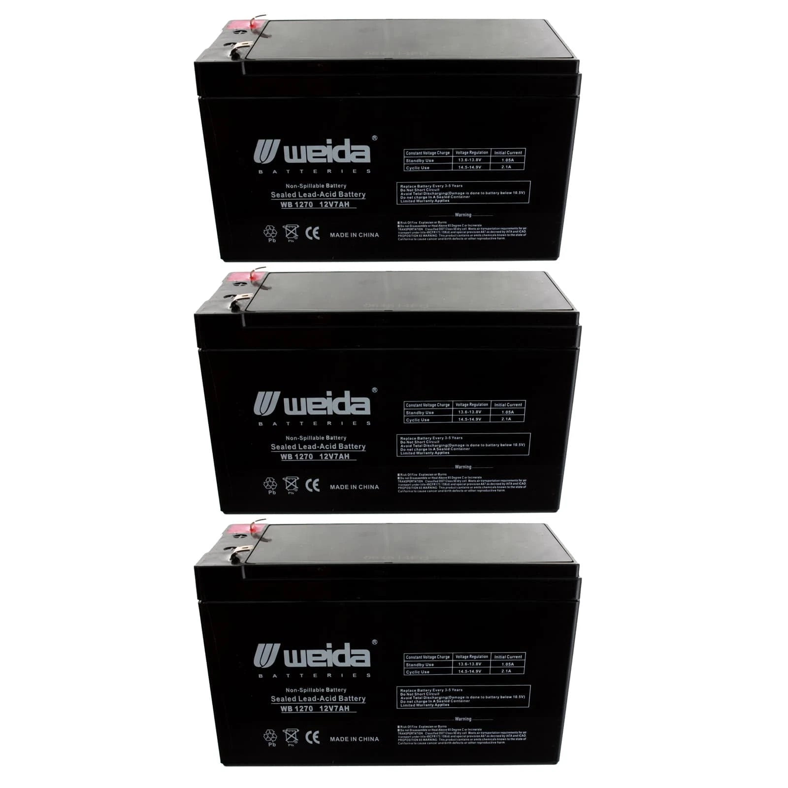 NEW 3pc 12V 7Ah SLA Battery WB1270F1 For UB1270, 40800, PS1270