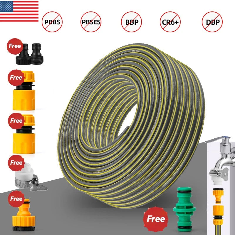 Garden Hose Water Pipe Outdoor Heavy Duty 1/2" Reinforced Anti-Kink +Adapters