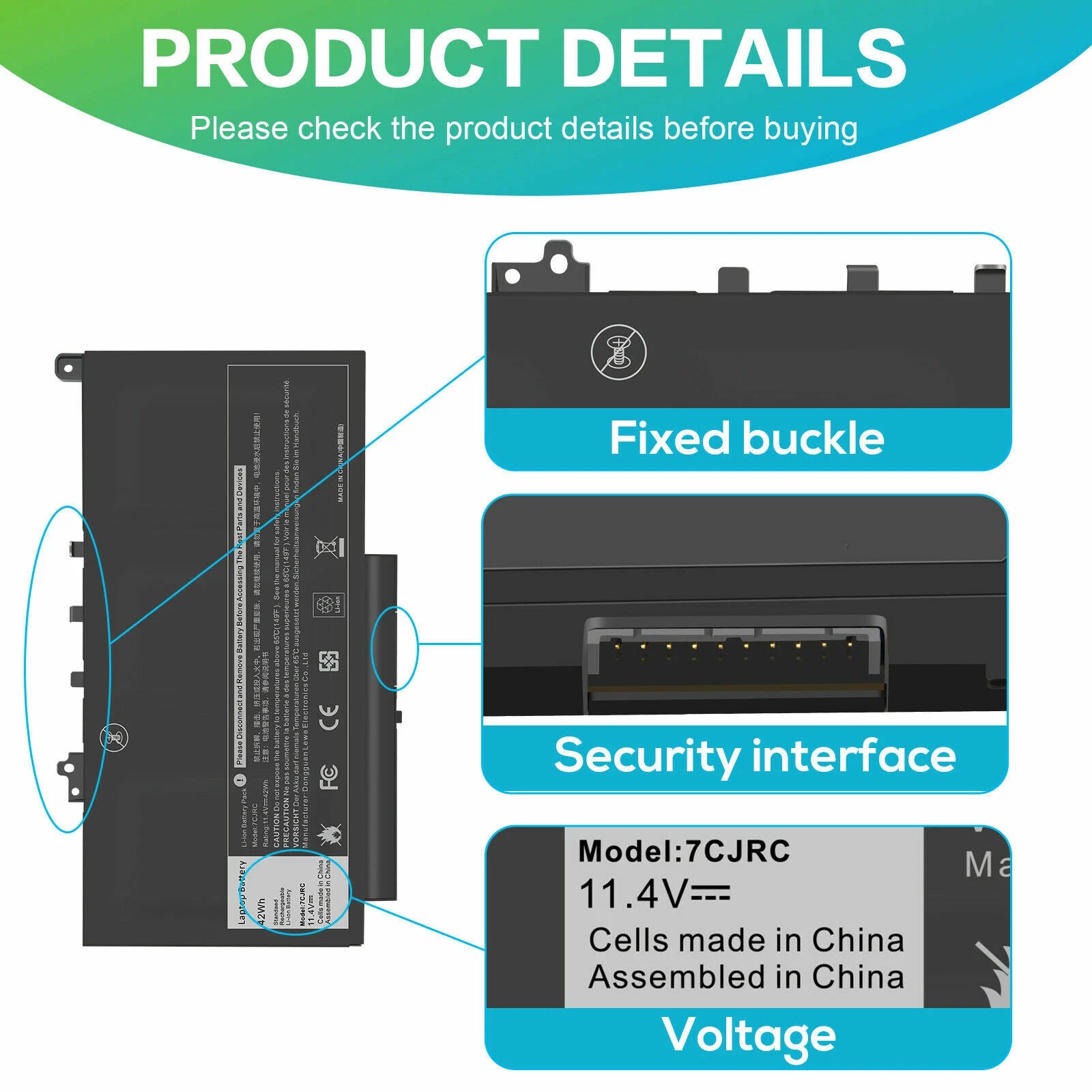 42Wh 7CJRC Battery For Dell Latitude 12 E7270 E7470 V6VMN 0KNM09 021X15 0TX283