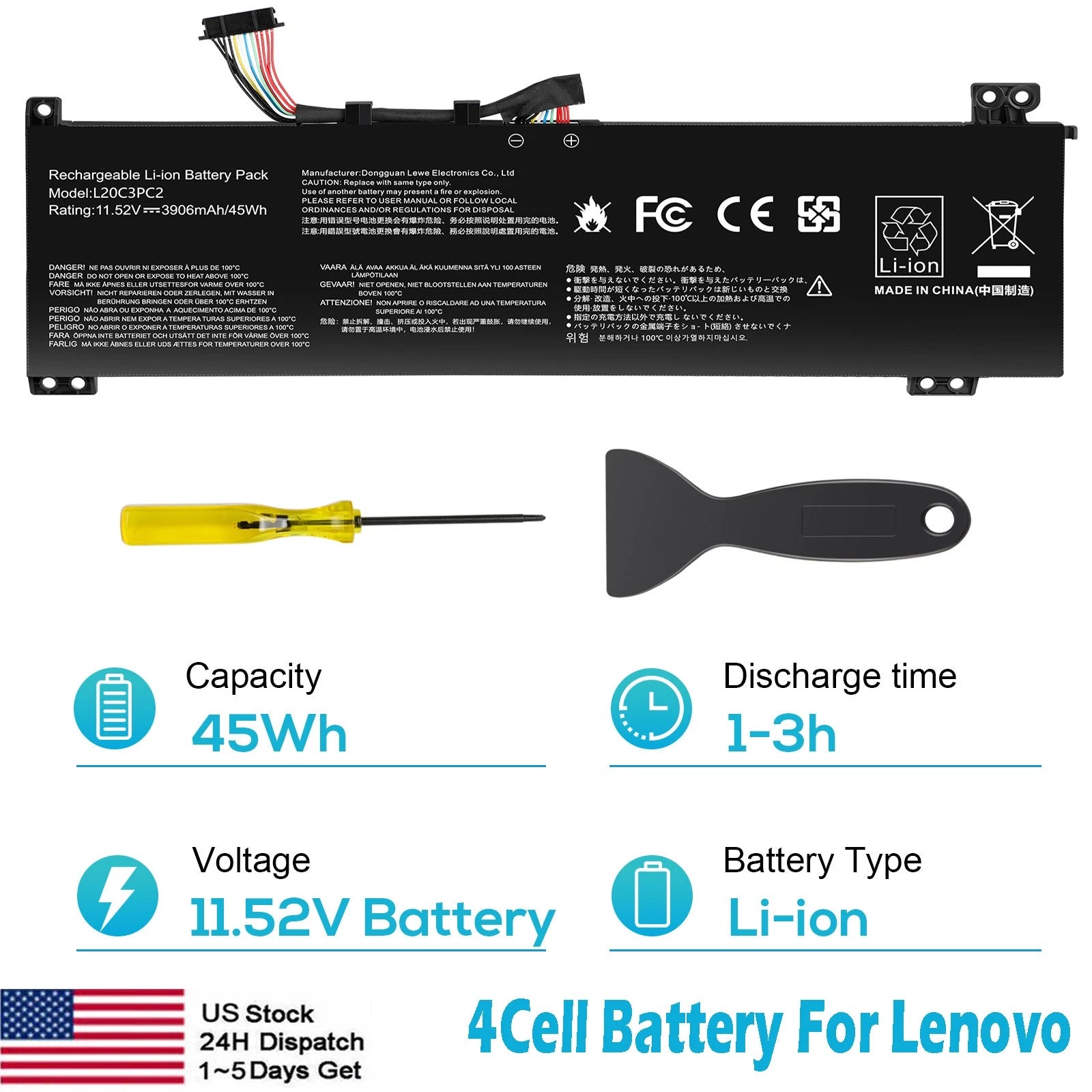 Battery L20C3PC2 For Lenovo Ideapad Gaming 3-15ACH6 3-15IHU6 L20M3PC2 45Wh 4Cell