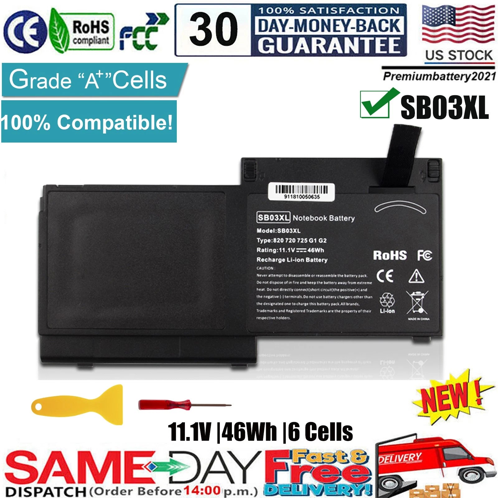 ?SB03XL Battery for HP Elitebook 720 G1 G2 725 820 717378-001 716726-421 Laptop