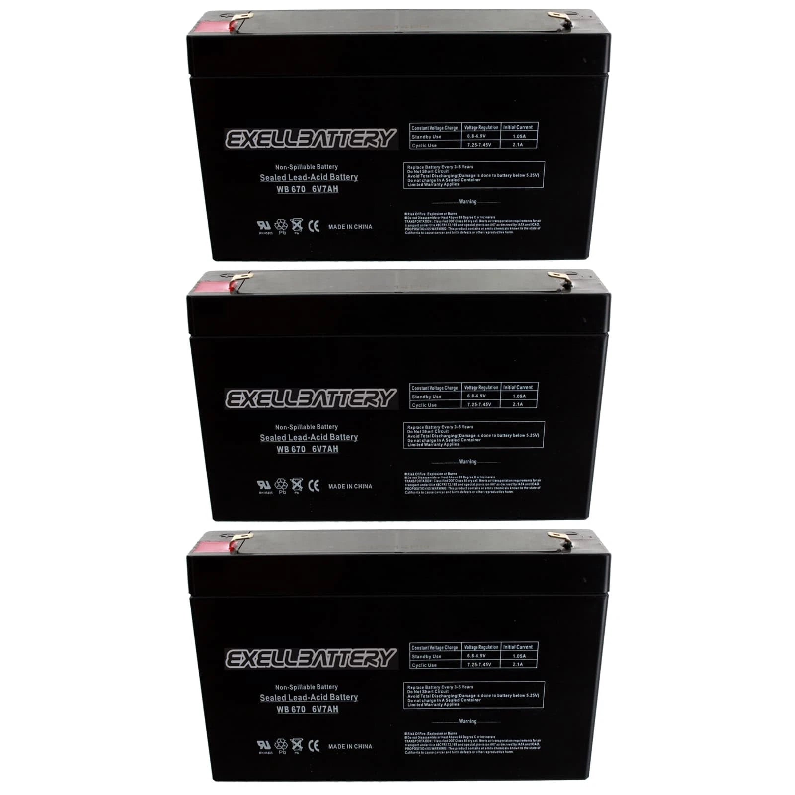 NEW 3PC 6V 7Ah SLA Battery EB670 SLA For UB670, D5734 PS670