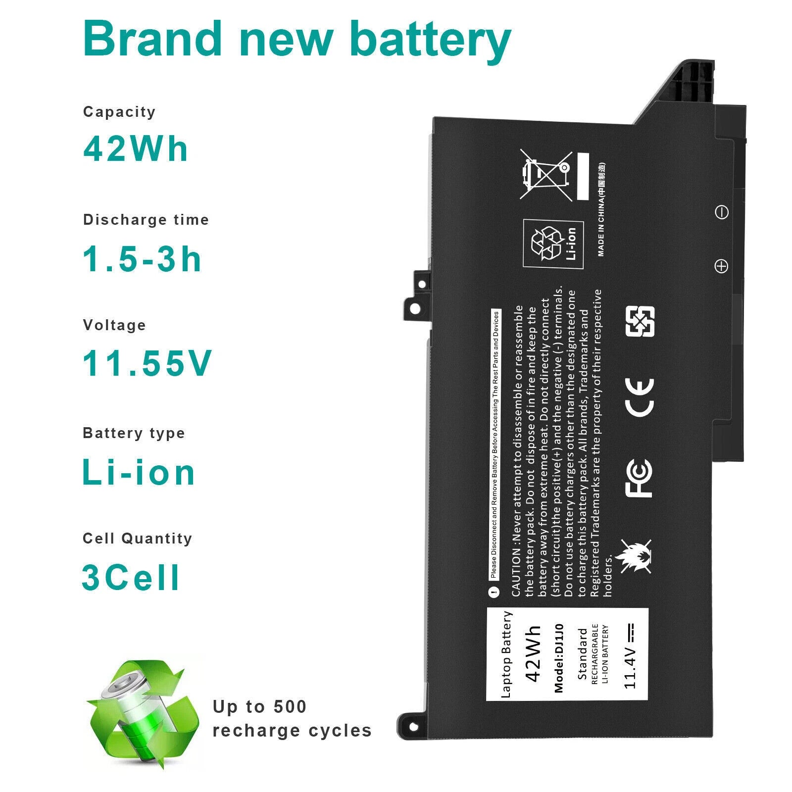 DJ1J0 F3YGT Battery for Dell Latitude 12 7280 7290 14 7480 7490 DM3WC PGFX4