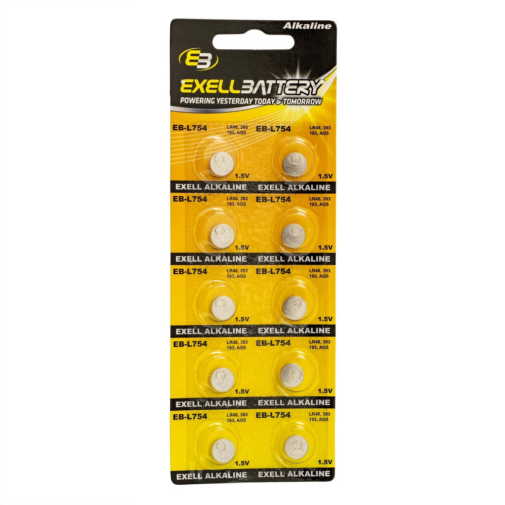 10pk Exell EB-L754 Alkaline 1.5V Watch Battery Compatible With AG5 393 LR48