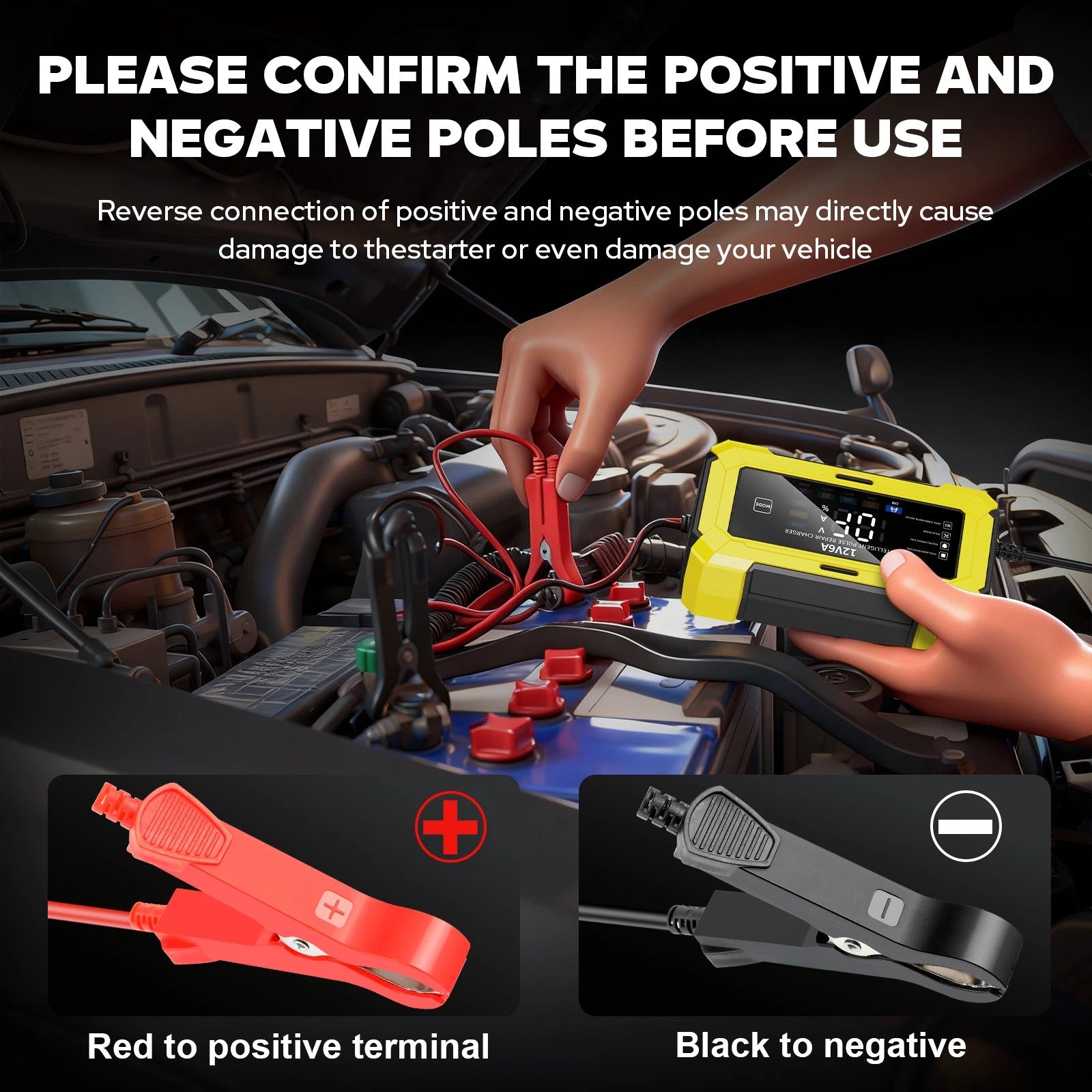 12V Automatic Car Battery Charger for LiFePO4 Maintainer Trickle Repair Lithium