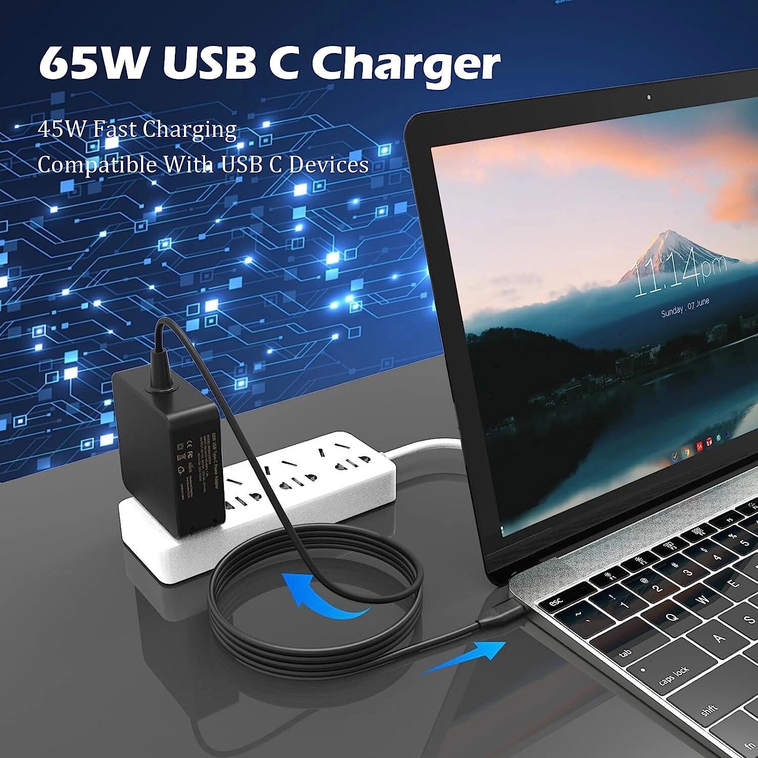 65W Watts USB-C Type-C Adapter Laptop Charger for Lenovo HP Dell Acer Chromebook