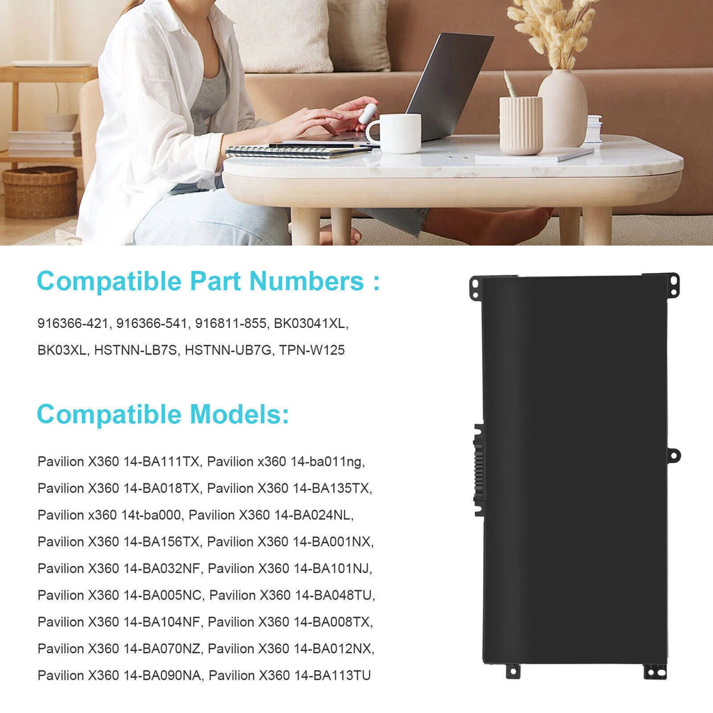 BK03XL Battery for HP Pavilion x360 14-BA000 14m-ba011dx 916811-855 HSTNN-LB7S