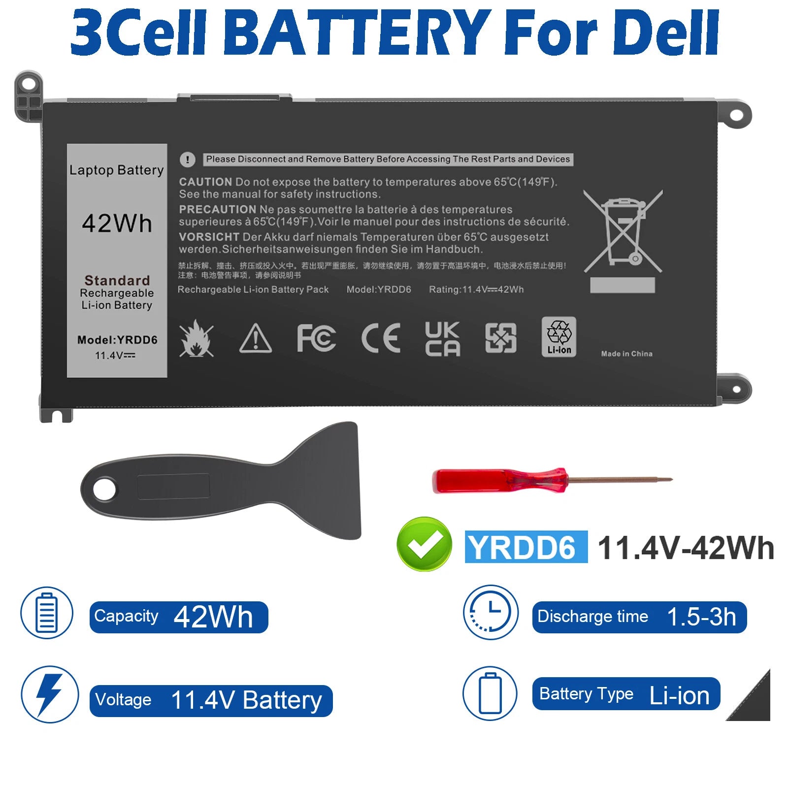 YRDD6 Battery For Dell Inspiron 3493 3582 3583 3593 3793 5480 Latitude 3310 NEW