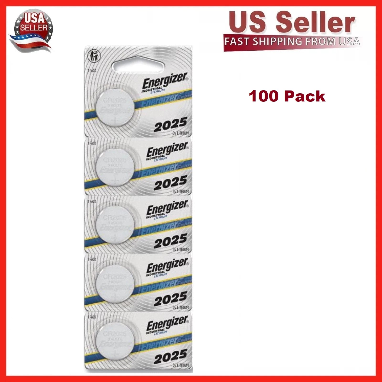 Lot of 100 FRESH Genuine Energizer CR2025 2025 3V Coin Button Battery