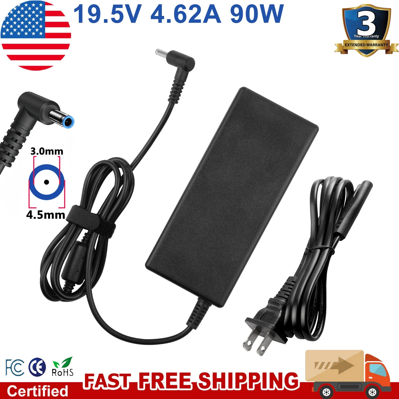90W 19.5V 4.62A Blue Tip AC Adapter Laptop Charger for HP Pavilion Envy