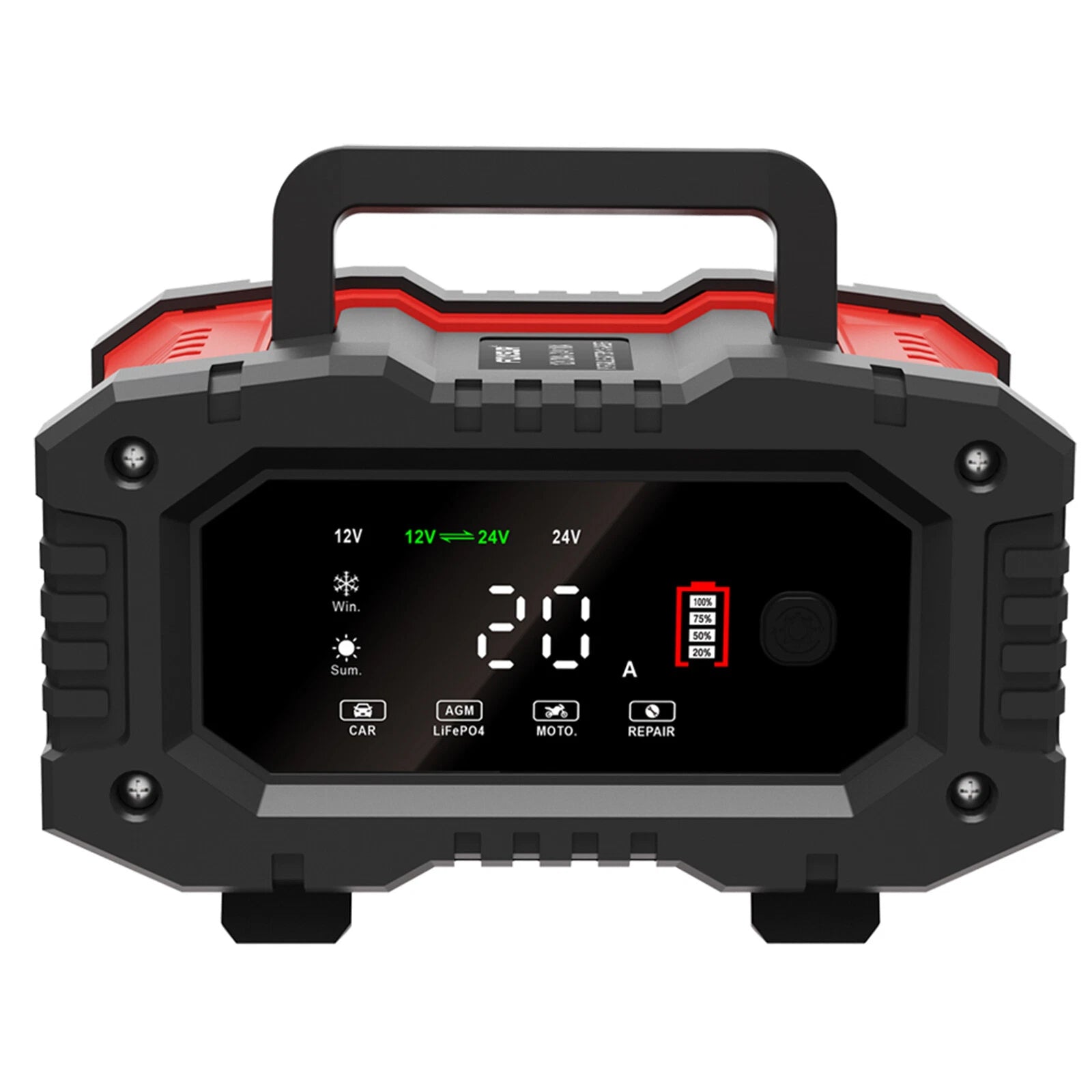 20Amp 12V/24V Car Battery Charger Lithium Lead-Acid AGM/Gel/SLA LiFePO4 Battery