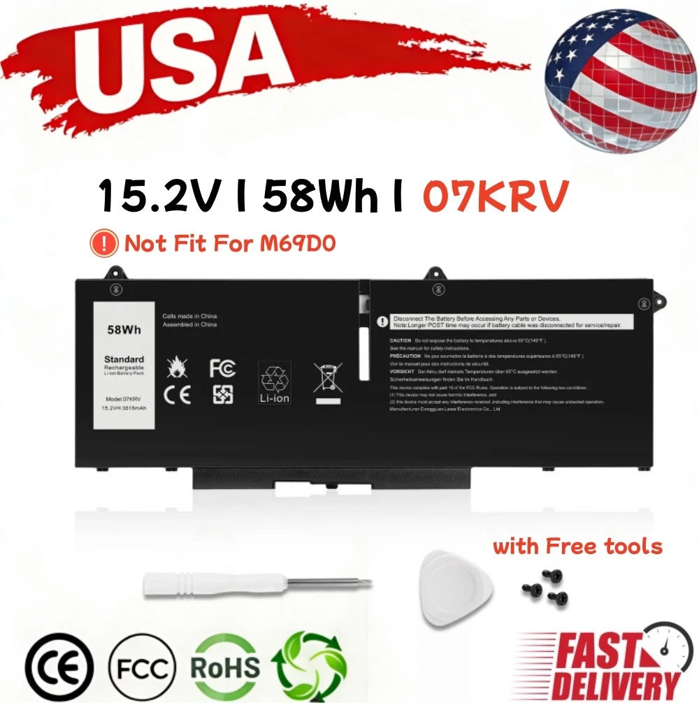 ?07KRV O7KRV-58wh Battery for Dell Latitude 5430 5530 Precision 3570 P137G004