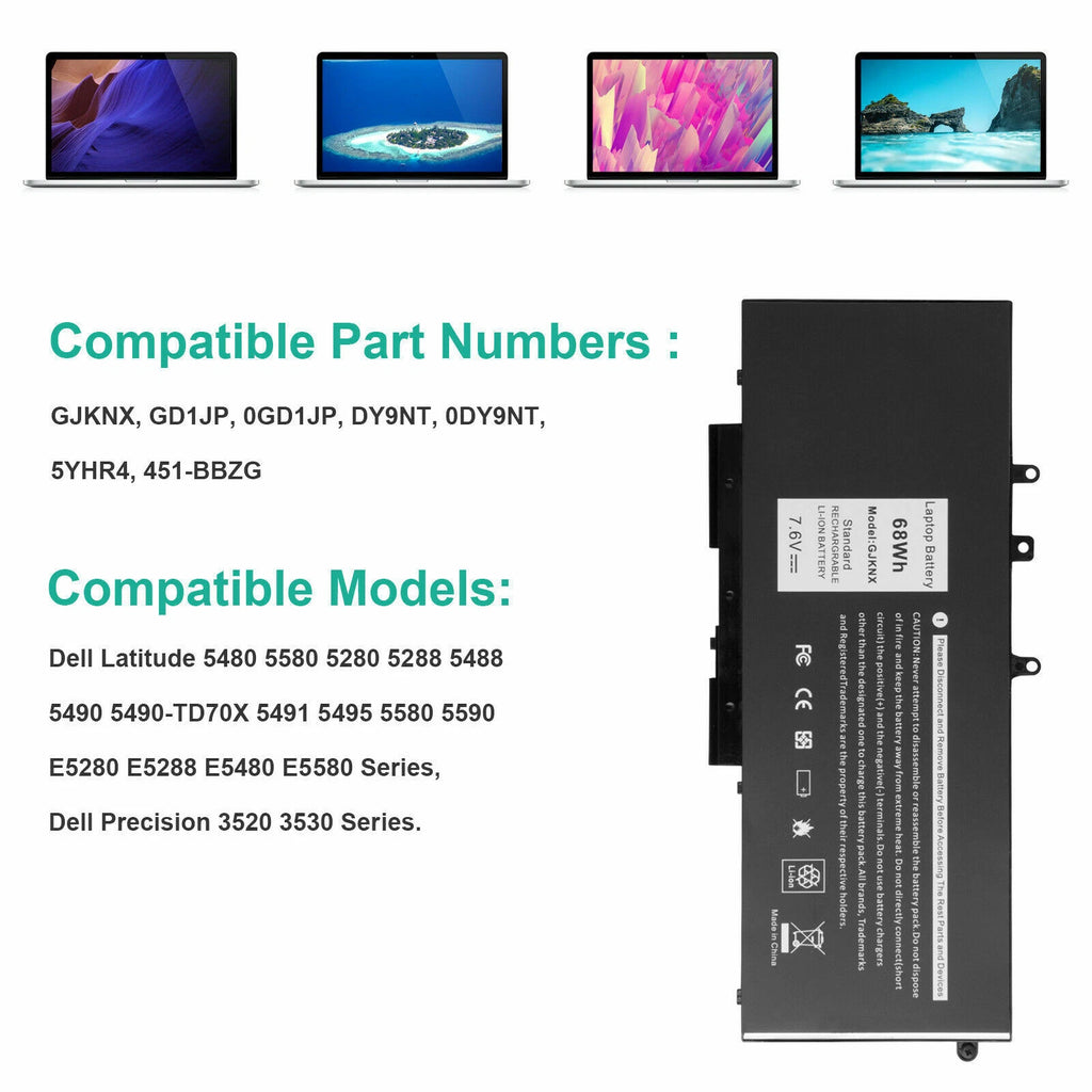 ?Lot GJKNX Battery For Dell Latitude 5480 5580 5280 5490 5491 5580 5590 5591