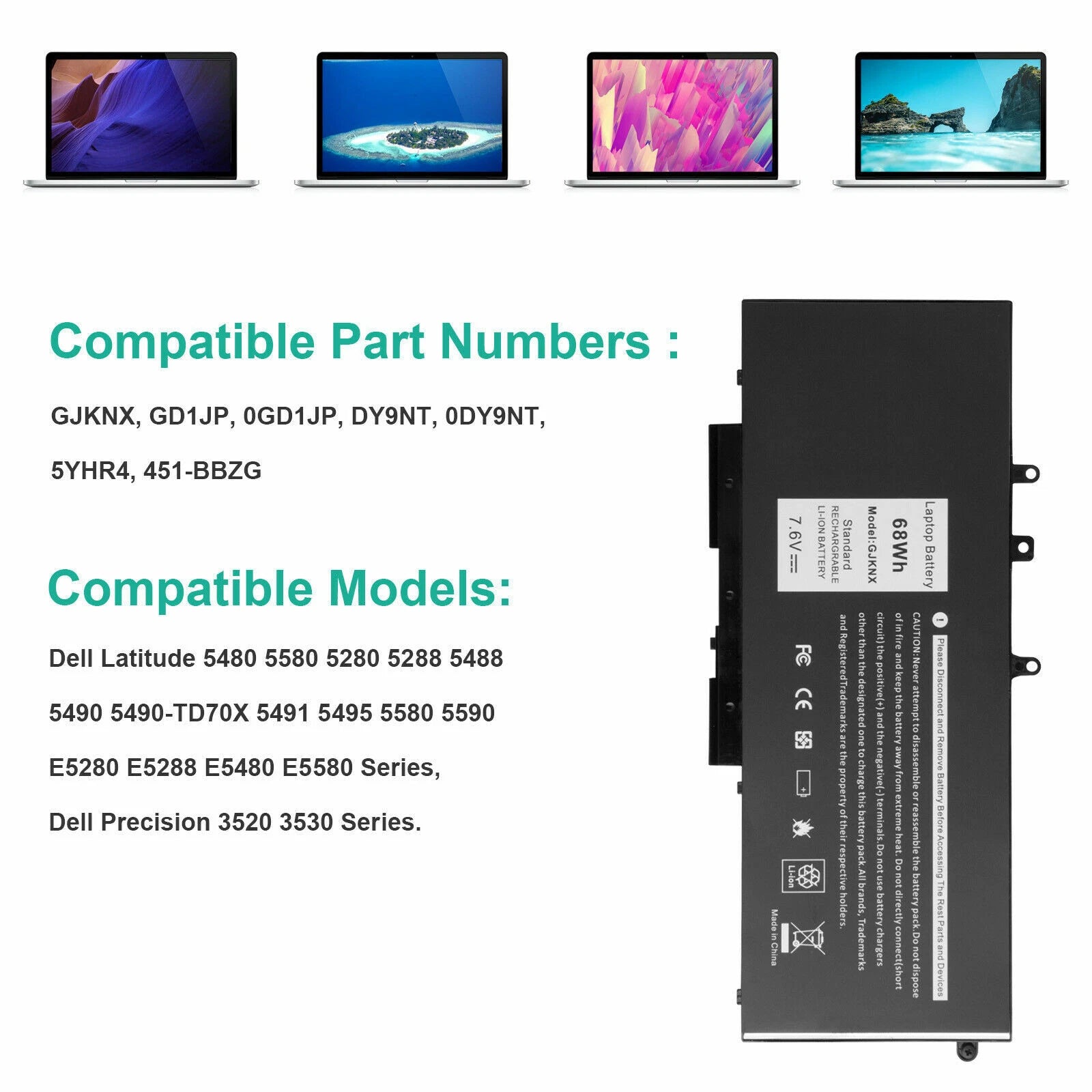 ?Lot GJKNX Battery For Dell Latitude 5480 5580 5280 5490 5491 5580 5590 5591