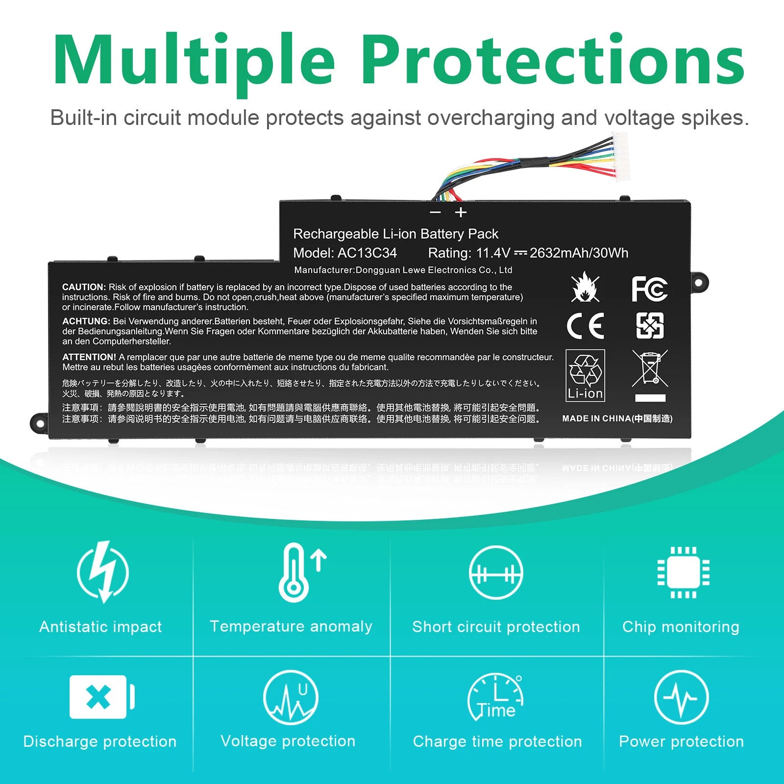 AC13C34 Battery for Acer Aspire V5-122P E3-112-C53T E3-112M-C8LD ES1-111 Series