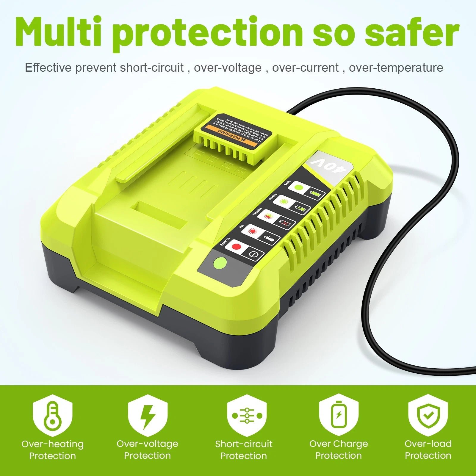 40V Rapid Charger For Ryobi 40 Volt OP406VNM Lithium Battery OP408VNM OP40602
