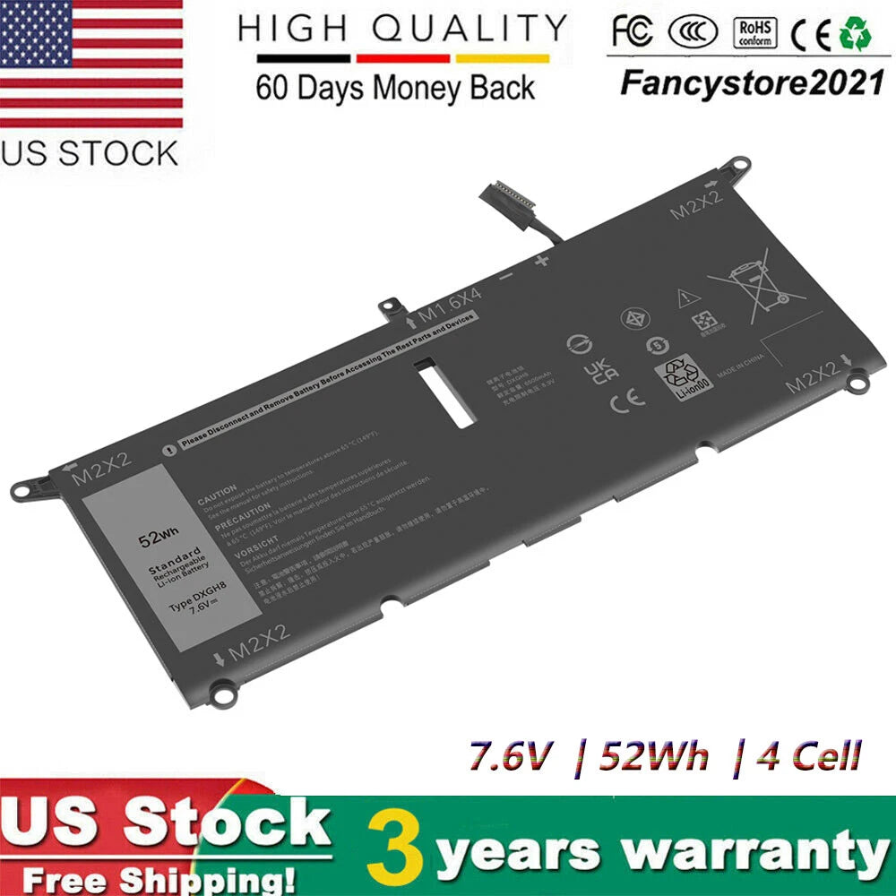 DXGH8 Laptop Battery for Dell XPS 13 9370 9380 52WH G8VCF 0H754V 13 9350 13-9343