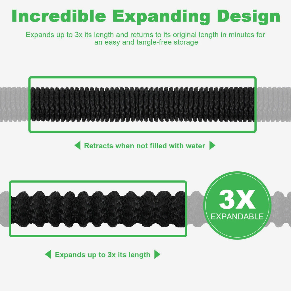 Expandale Garden Hose (100ft) - Flexible Water Hose with 8 Spray Nozzle Car Wash