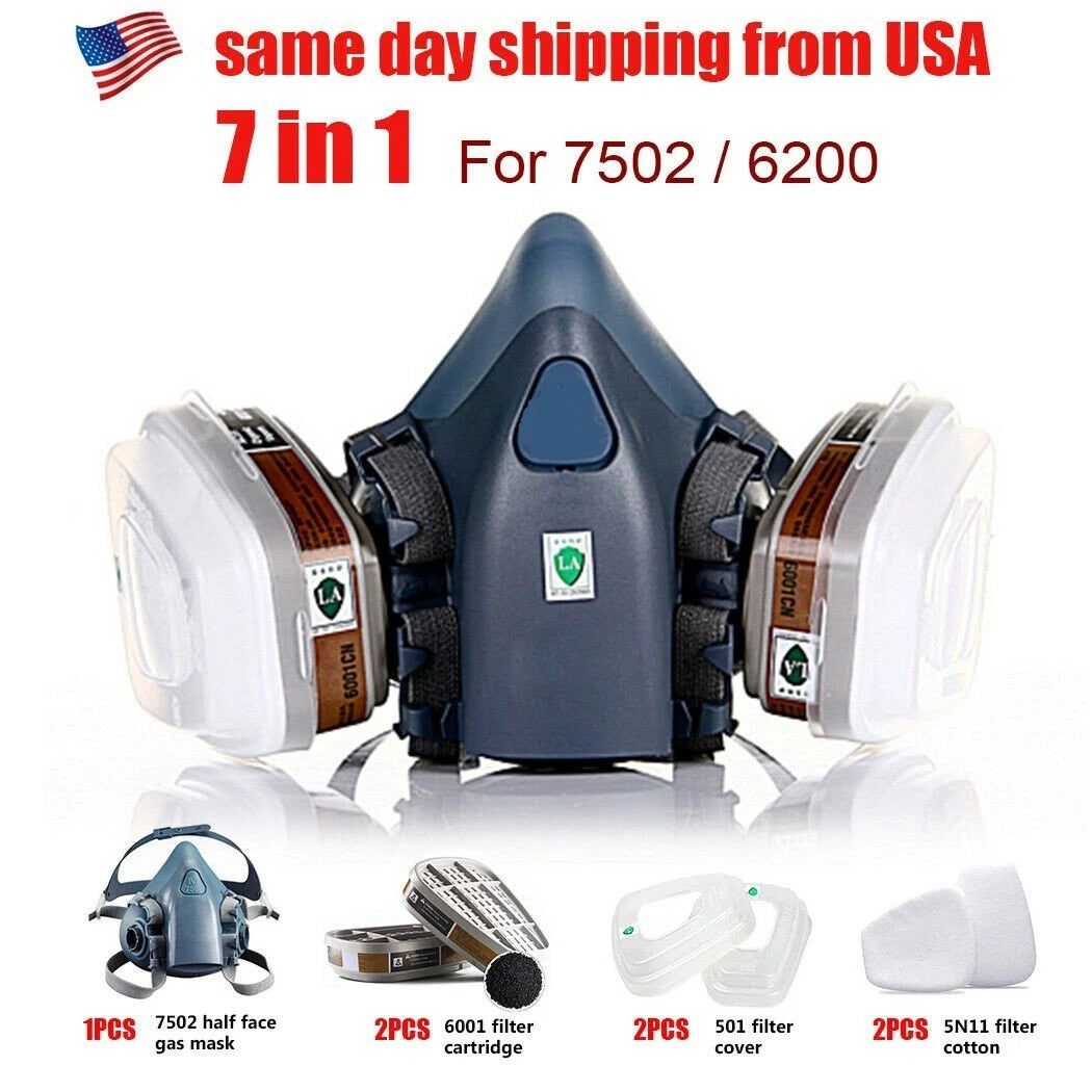 7 IN 1 Half Face Mask for 6200 / 7502 Gas Painting Spray Protection Respirator