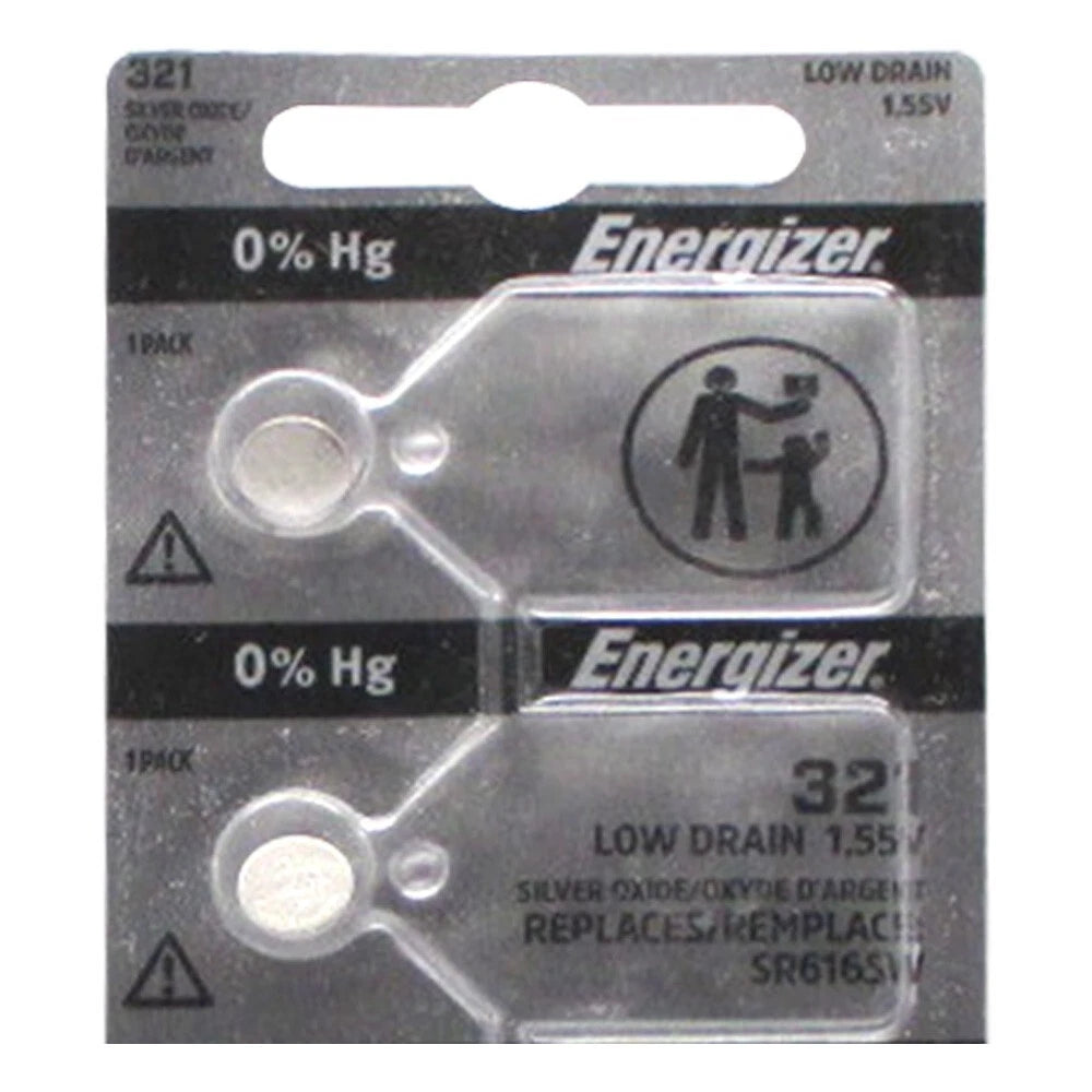 Energizer 321 1.55 Volt Button Cell Watch Battery, 2 Pack