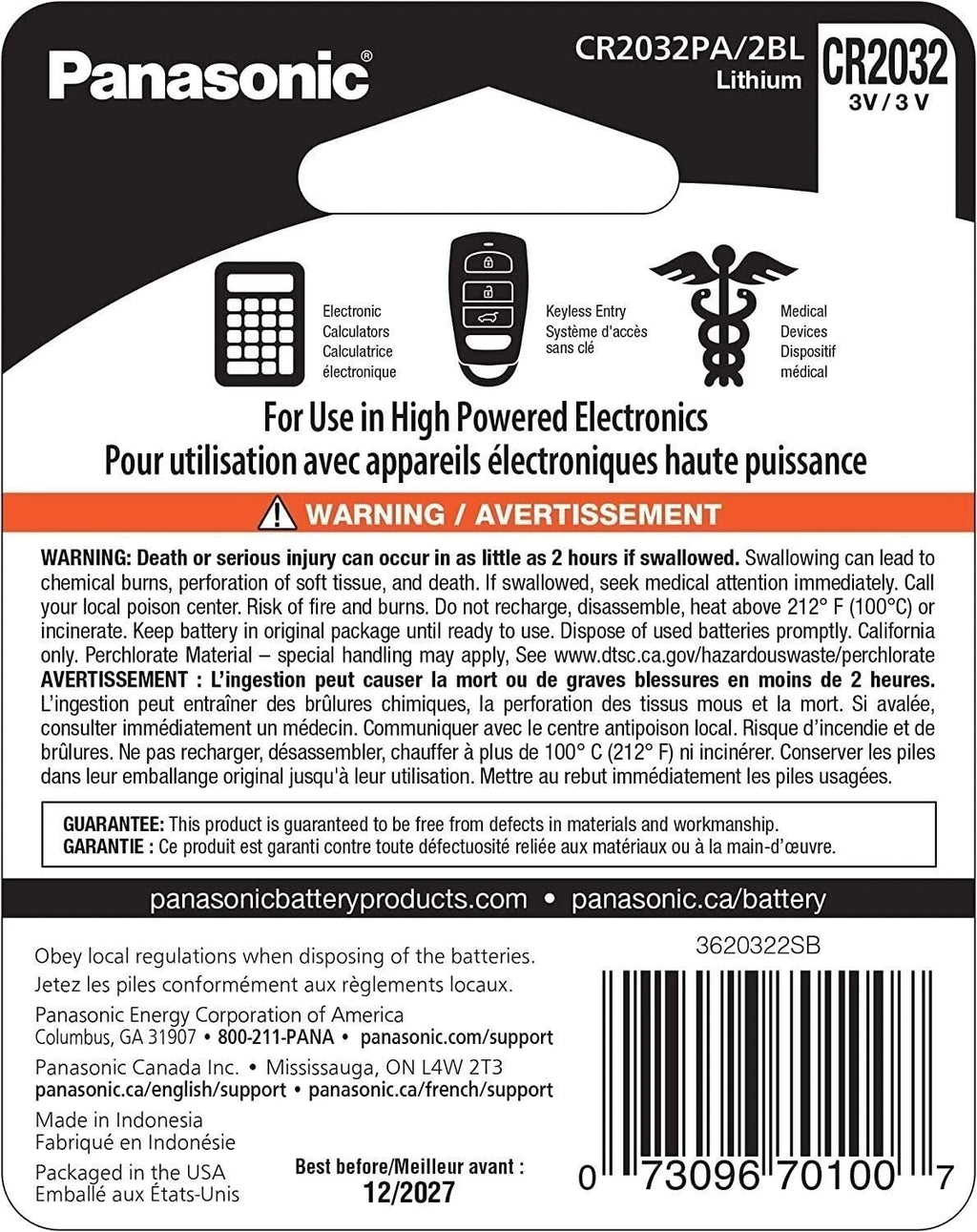 Panasonic CR2032 3.0 Volt Long Lasting Lithium Coin Cell Batteries in Child...